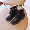 Children's Martin Boots 2021 Boys Fall New Black Leather Boots Girls Fashion British Single Short Boots G1126