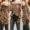 Camicetta da donna sexy con stampa leopardata primavera manica lunga con spalle scoperte camicie larghe camicia con scollo a barchetta camicette da donna S-XL