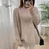 Vrouwen Mock Neck Pullovers Trui Hoge Kwaliteit Oversized Jumper Split Fall Winter Clothes Beige Paars Groen 8 Kleuren C-232 210922