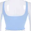 Top Femmes Doux Bleu Crop Tops Court Coton Côtelé Cerise Broderie Débardeur Mode Cropped SleevelSummer Vest Vêtements X0507