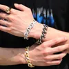 Charm Bracelets HIP Hop Prong Setting CZ Stone Black White Two Tone Solid Rivet Spike Link Chain Bangles For Men Rapper Jewelry