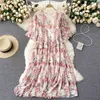 Women Floral Print Half Sleeve Summer Dress Casual O-neck Ruffles Chiffon es Boho Style Loose Vintage Party Beach 210603