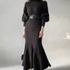 Nomikuma Elegante Rollkragen Frauen Pullover Kleid Laterne Langarm Koreanische Gürtel Schlanke Taille Gestrickte Meerjungfrau Kleider Vestido 6D684 210427