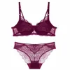 2020 French New Push Up Deep V Bra Sexy Lace Brief Sets Thin Underwear Set Transparent 3/4 Cup Adjusted-straps Underwire X0526