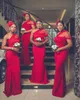 Robes De demoiselle d'honneur sirène africaine élégantes, asymétrique épaule dénudée, longue robe De soirée De mariage rouge, personnalisée, 2021