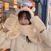 Johnature 2021 Winter New Korean Bear Cute Warm Lambwool Hat Scarf Earflaps 7 Colors All Match Women Scarf Q0828