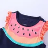 Mudkingdom Little Girls Dress Watermelon Print Lotus Leaf Sleeve Pläterad Vest 210615