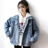 Denim vrouw jas winter oversize jean lange mouwen turn-down kraag vrouwelijke bovenkleding vallen losse Koreaanse mode 210914