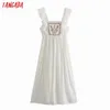 Tangada mode volants fleurs broderie coton longues robes pour femmes femme décontracté robe de plage 3H523 210609