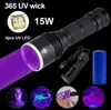 Wielofunkcyjny Mini Aluminium UV Ultra Violet Flashlights Potężne Silne Light 15 W Blacklight Latarka Wodoodporna 365nm Światła detekcyjne zawarte 26650 baterii