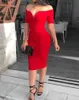 2019 Femme Sexy Col V Profond Hors Épaule Robe Moulante Femmes Manches Courtes Solide Gaine Robe Midi Y0603