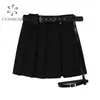 Punk Gothic Black Pleated Crop Skirts Women High Waist Belt Tide Grunge Goth Sexy Skirt Summer Y2K Fashion Egirl Clothes 210417