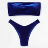 Terciopelo Brasileño Tanga Bikini Traje de baño Sólido Sexy Bandeau Traje de baño Traje de baño Mujer Traje de baño Mujer Verano Ropa de playa 210407