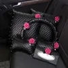 Steering Wheel Covers Camellia Flowers Series Ladies Car Interior Accessories Set Handbrake Gear Shift Cover Headrest Pillow