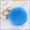 Keychains Fashion Aessories Fur Keychain 1Pc Cute Pompom Fake Ball Key Chain Fluffy Pompon Keyring Bag Charms Ring Llaveros Chaveiros Drop D