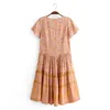 Летние Boho стиль женская цветочная напечатана V-образным вырезом с коротким рукавом платье юбка юбка женская винтажная мода 210514