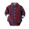 Cute Baby Boys Gentleman Style Clothing Sets Spring Fall Toddler Long Sleeve Plaid Jumpsuits+Suspender Pants 2pcs Set Kids Suits Infant Outfits
