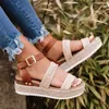 2021 Nya Summer Kvinnor Gyllene Sandaler Plattform Klackar Korsband Ankel Lace Peep Toe Beach Party Ladies Skor Zapatos Y0721