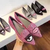 2021 Neueste Party Designer Luxus Eye Slip Loafers Toe Shinny mit spitzem Glitzer Damen Hochzeitskleid Schuhe flache Schuhe 35-40