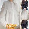 Blouses Femmes Chemises Femmes Tops VONDA 2021 Été À Manches Longues Couleur Unie Blouse Plissée Élégant Col En Dentelle Boutonné Fête Blusas Femini