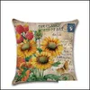 クッション/装飾的な枕ホームテキスタイル庭園手描きヒマワリの花リネンクッションER 45×45センチケース装飾枕ソファーCA