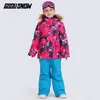 Vestes de ski à capuche en fourrure pour enfants, costume de ski, veste de snowboard, pantalon, coupe-vent, imperméable, vêtements de sport en plein air, ensemble d'hiver pour enfants