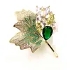 Dreamlands Gorgeous Two Tone Micro Pave CZ and Colored Stone Green Maple Leaf Brooch Pin Designer Sweater Suit Dress Jewelry