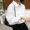 Formal OL Style Shirts Women Chic Single Breasted Long Sleeve Loose Hidden Button Elegant White Blouse Office Ladies Plus Size 210601