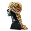 Men Women Leopard Print Velvet Durags Bandanna Turban Pirate Party Hats Hip Hop Durag Headwear Headband Street Scarf Long Tail Baotou Cap