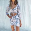 Фронт с длинным рукавом Ruched Bodycon мини-вечеринка платье женщин животных принт ночной клуб короткое платье Vestidos de Fiesta 210415