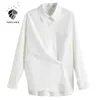 Fansilanen multicolor office lady casual blouse tröja kvinnor solid långärmad knapp upp våren kvinnlig elegant vit topp 210607