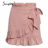 Ruffled high waist summer women Elegant flower bow tie sash female warp skirt Casual party wear ladies skirts 210414