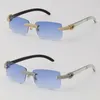 2022 Новые солнцезащитные очки без оправы с микро-мощением и бриллиантами. Оригинальные, натуральные, черно-белые, рог буйвола. Роскошная оправа. 18-каратное золото C. Украшение.