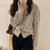 Wiosna Jesień Koreański Ins Floral Knitted Cardigan Kobiety O Neck Długi Rękaw Kobiet Sweter Płaszcz Knitwear 210421