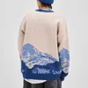 Harajuku Snow Mountain Sticked tröja Gradient broderade tröjor Hip Hop Streetwear Retro Stick Pullover Winter 210909