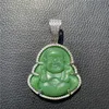 Plaqué Or 18K Glacé Rire Bouddha Vert Jade Pendentif Collier Hommes Bling Bijoux Cadeau
