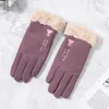 Cinq doigts gants rose noir conducteur de protection dames hiver automne femme cuir doigt gant pour les mains en peluche mitaines imperméables