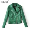 High Street PU Faux Leather Jacket Women Solid Long Sleeve Stylish Coat Female Pocket Zipper Decorate 210508