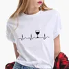 Damen T-Shirt Weinglas Druck EKG Top Damen Casual 2020 Sommer X0527