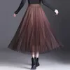 Pleated Black Spring Skirt For Women High Waist Ball Gown Casual Midi Skirts Female Fashion Clothing 210520