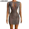 Luxury Fashion Evening Party Rhinestones Fringe Mesh Transparent Short Dress Women Birthday Celebrate Crystal Outfit Bar Costume Casual Dres