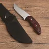 Högkvalitativ utomhusöverlevnad Straight Kniv 440c Satinblad Full Tang Trähandtag Camping Vandring Räddning Knivar med Nylon-mantel