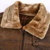 Męskie Futro Faux Winter Men Cashmere Skórzana Kurtka Luźna Lapel Wełna Motocykl Dorywczo Moda Pogrubienie Ciepłe Brown