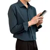 Koreaanse Mode Drape Shirts voor Mannen Effen Kleur Lange Mouw Ijs Zijde Smart Casual Comfortabel Button Up Shirt 220216