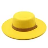 Wide Brim Hats Women039s Fedora Hat Round Flat Top Wool Felt Big Fall Winter Men And Women Concave Fashion Woolen Jazz6268743