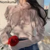 Nomikuma Half Turtleneck Bow Lace Up Elegant T-shirt Vrouwen Gaas Patchwork Casual Sweet Puff Sleeve Tshirts Koreaanse stijl 3D545 210514