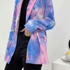 Eleganter Damen-Blazer mit Batikdruck, Damen-Taschenjacken, lässige weibliche Knopfanzüge, süße blaue und rosa Mädchen-Chic 210427
