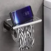 Toalett pappershållare Svart / krom Badrumsvävnadshållare med telefonhylla väggmontering, mobil lagring