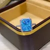S925 Sterling Silver Square Blue Stone Crystal Vintage Boho Rings for Women Wedding Par Friends Gift7014112
