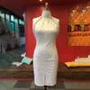 Beading White Plus Size Bodycon Dress 5xl 2020 Sexy Party Dinner Club Midi Dresses Elegant Split Female Evening Vestidos Summer Y0603